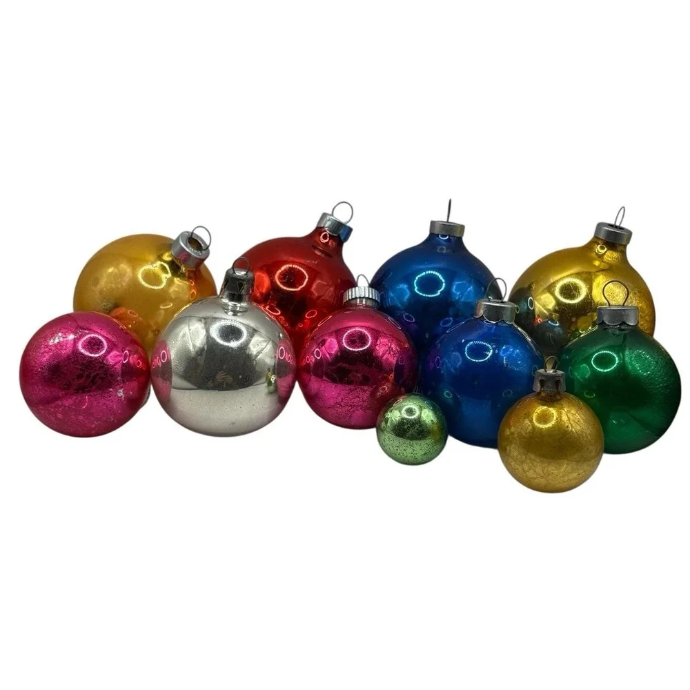 VTG Christmas Ornaments Balls Shiny Brite Japan Solid Color Set‎ of 11 USA Read